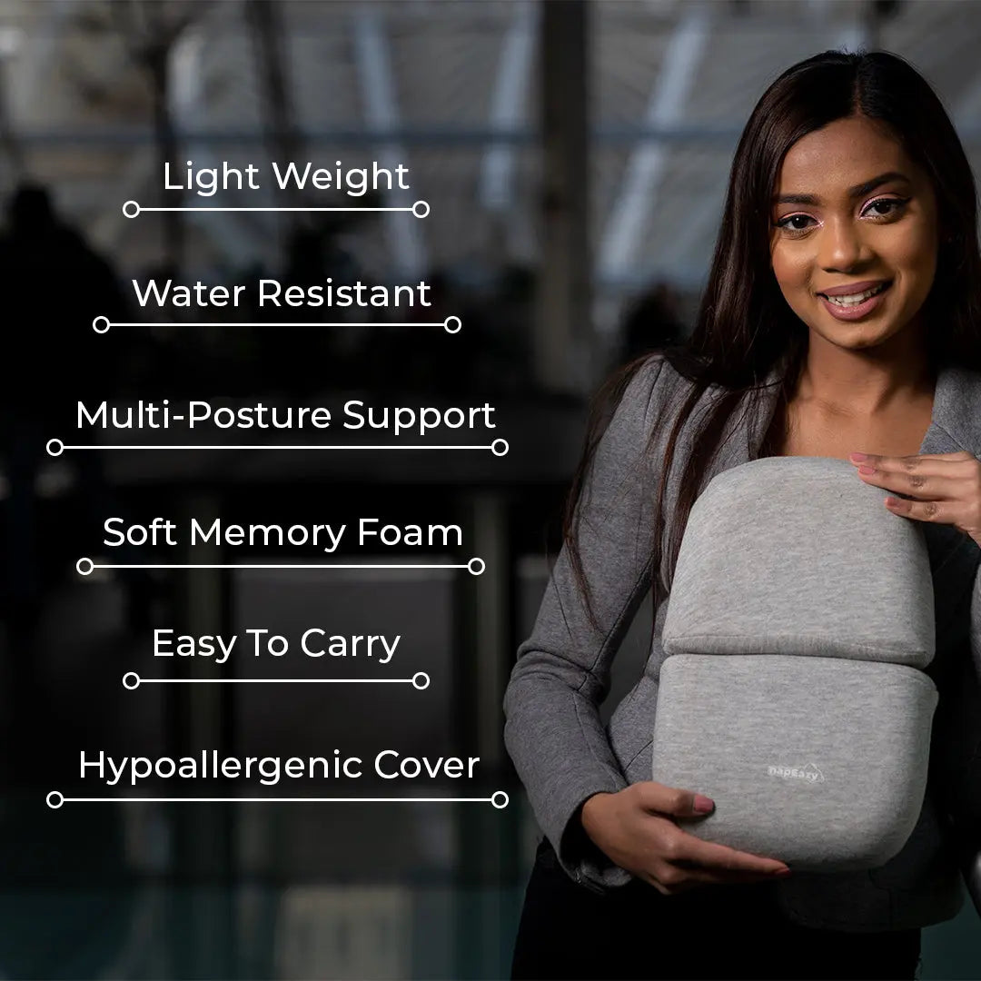 napEazy travel pillow is light weight, water resistant, made with dual-layer memory foam and has antiviral and antimicrobial properties. 
