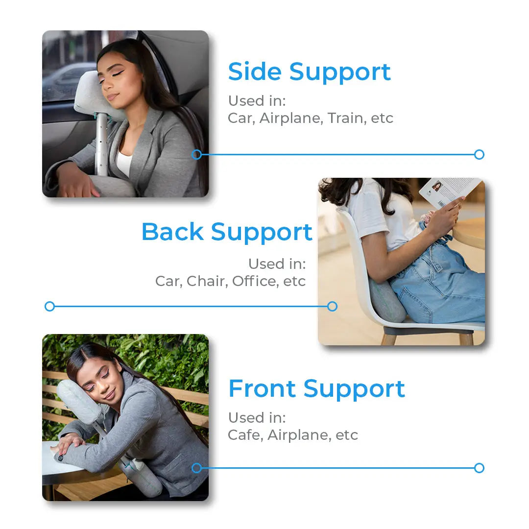 napEazy can be used for side support, back support, front support while traveling or working at your desk.